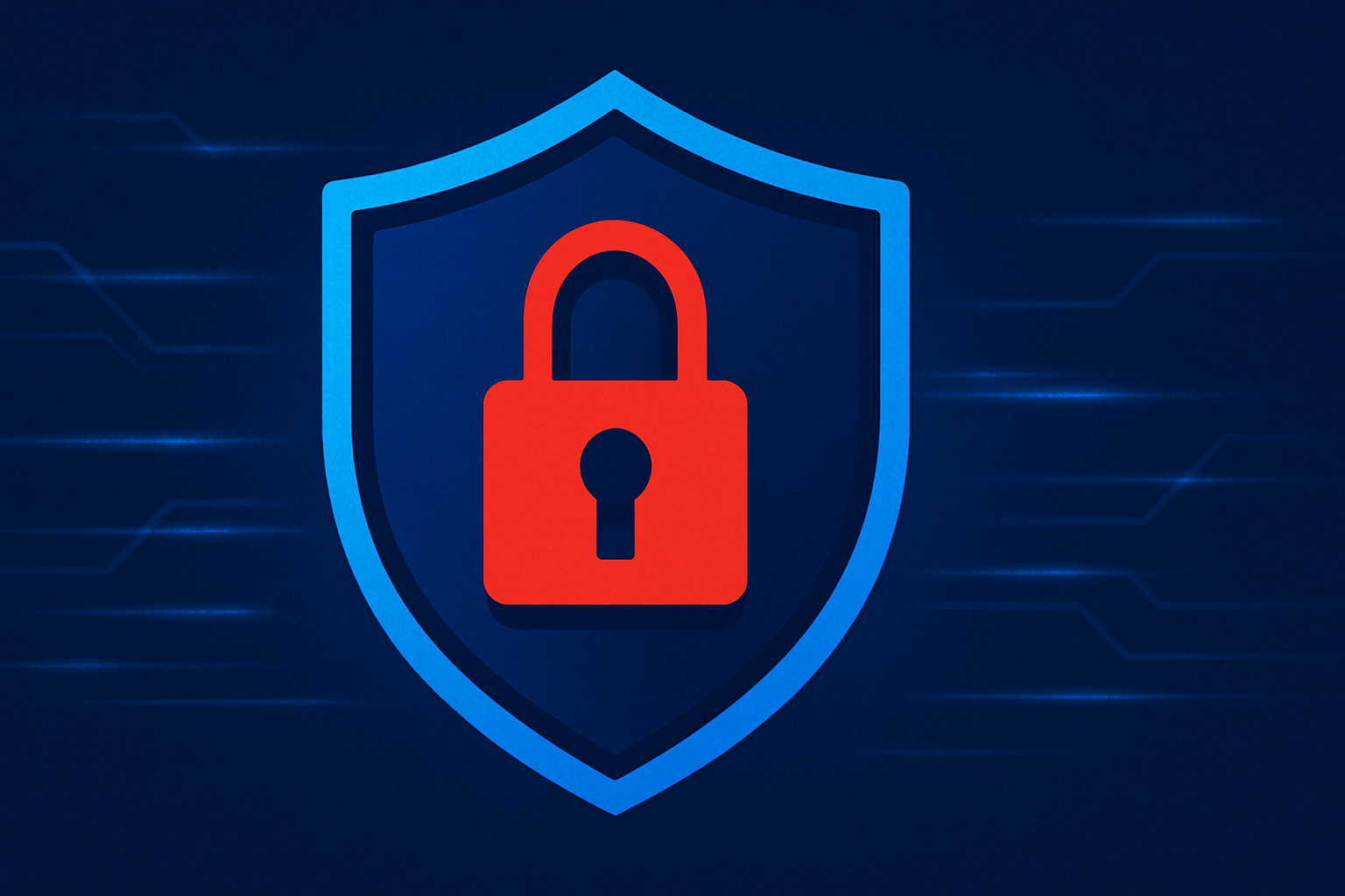 Stylized security shield icon with a lock symbol